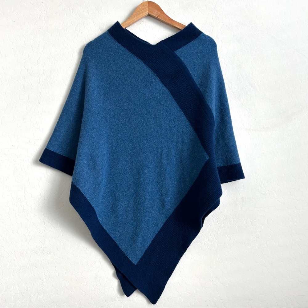 Ovcio Poncho One Size Cashmere Knit Multiway Two Tone Blue